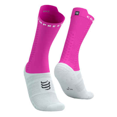 RACING SOCKS PRO V4.0 BIKE WHITE/NEON PINK COMPRESSPORT