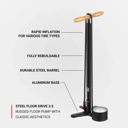 FLOOR PUMP STEEL DRIVE 3.5 FLAT BLACK LEZYNE